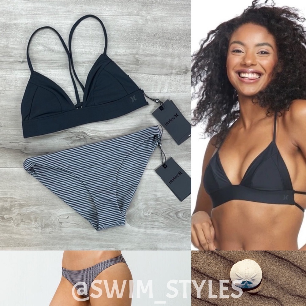 Hurley Swim Black And Grey Striped Bikini Bottoms Small